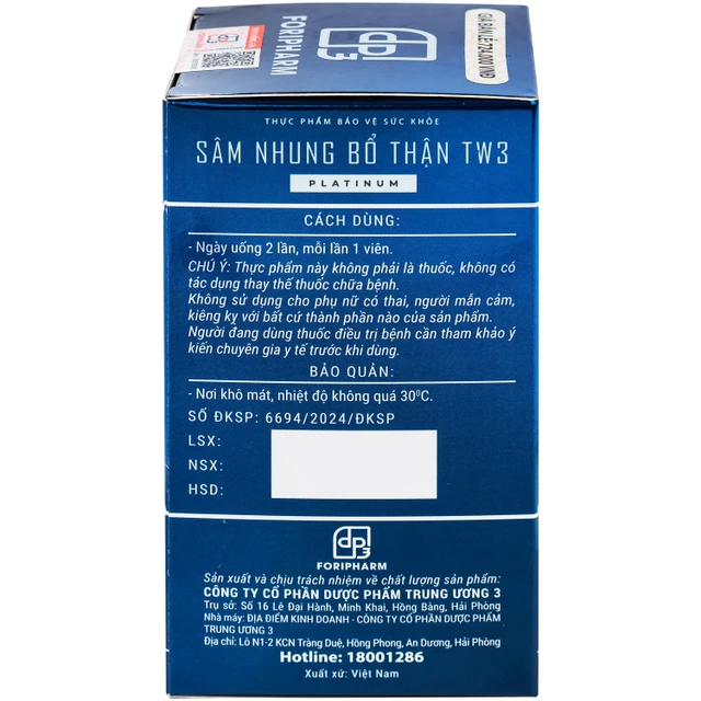 Sâm Nhung Bổ Thận TW3 Platinum (60 viên) - Ảnh 4
