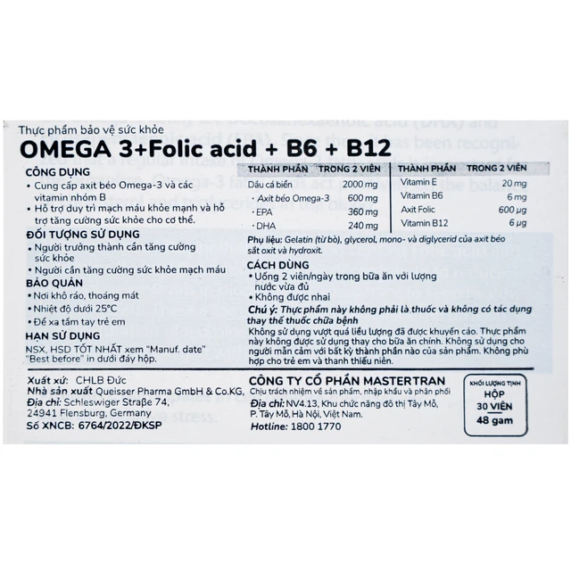 Omega-3 + Folic acid + B6 + B12 (3 vỉ x 10 viên) - Ảnh 3