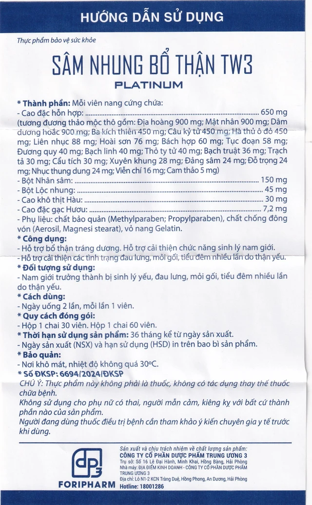 Sâm Nhung Bổ Thận TW3 Platinum (60 viên) - Ảnh 6